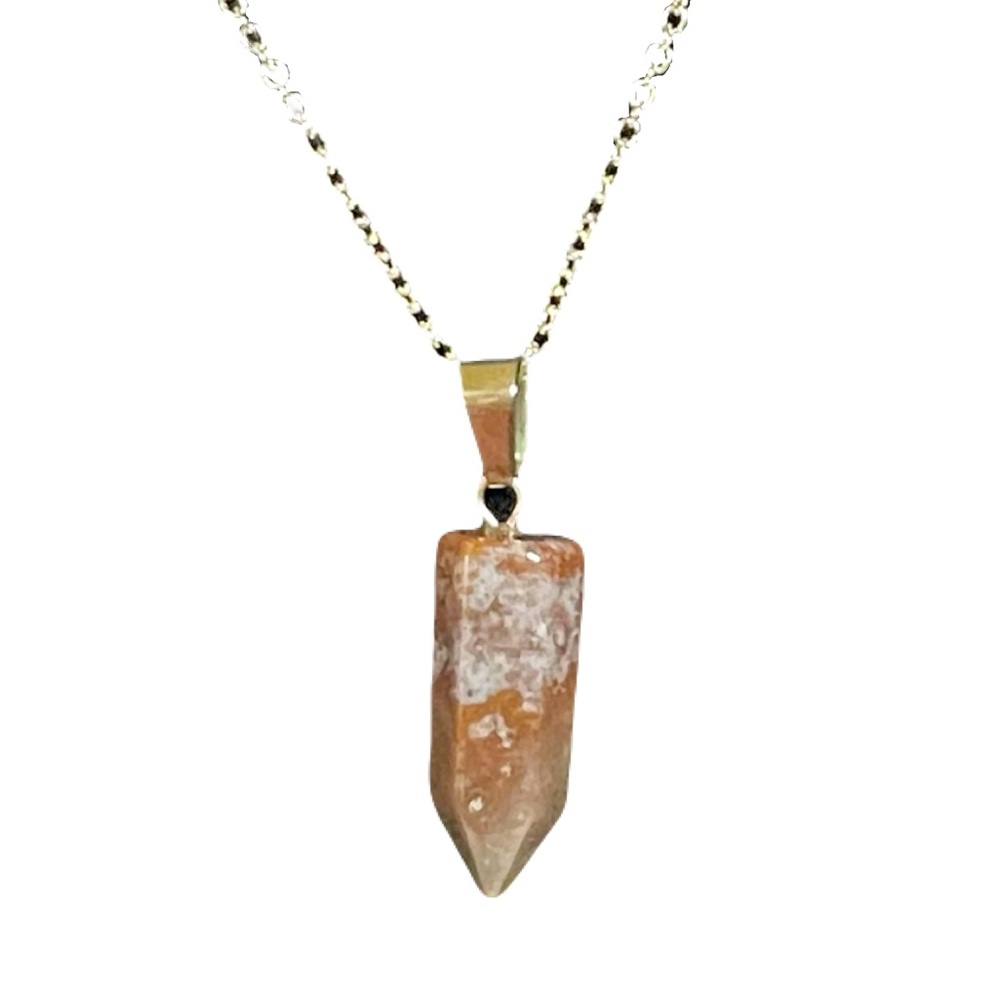 New Handmade Natural Green Moss Agate Tower S925 Sterling Silver Necklace